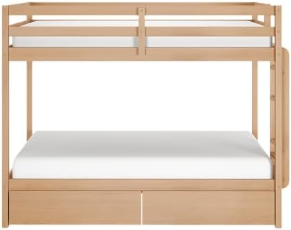 Grain & Grove Bear Twin Over Twin Bunk Bed with Storage Drawers, Sturdy Bunk Bed Frame for Kids, Plywood Bunk with Ladder, Guardrail, and Slats, No Box Spring Required, Oak Embossed Natural