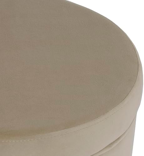 HomePop Home Decor | Upholstered Round Storage Ottoman | Ottoman with Storage for Living Room & Bedroom, Fawn Gray Velvet, Large