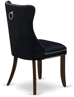 East West Furniture DAP8L24 Dallas Parson Dining Room Chairs - Button Tufted Nailhead Black Linen Fabric Upholstered Chairs, Set of 2, Antique Walnut
