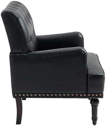 PU Leather Accent Chairs Set of 2, Modern Upholstered Armchair, Black