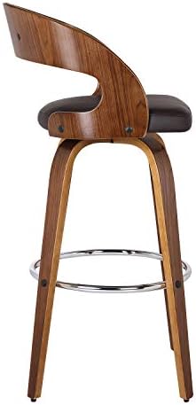 Armen Living Shelly 30" Seat Height Mid Century Modern Swivel Bar Stool for Kitchen Island Counter in Brown Faux Leather and Walnut Wood
