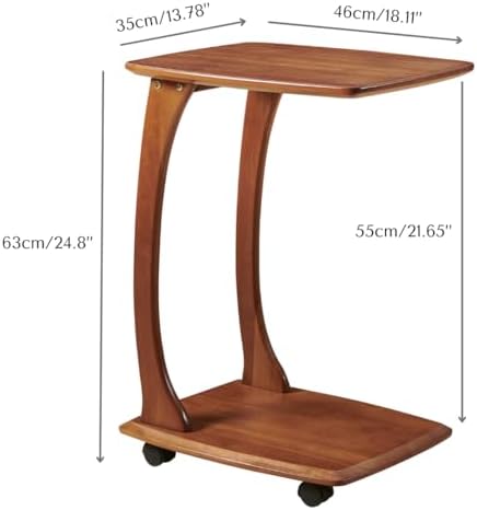 COZYMATIC Emerson Solid Wood End Table with Rolling Wheels, C Shaped Side Table, TV Tray Table, Couch Table that Slide Under for Small Space, Living Room, Bedroom (Walnut)-Small