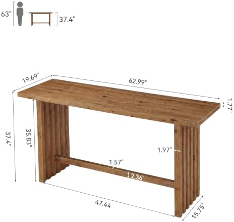 LITTLE TREE Solid Wood Bar Table, Rectangular 63-Inch Pub Table