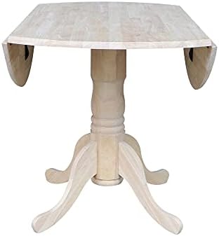 IC International Concepts Solid Wood Round Drop Leaf Pedestal Dining Table