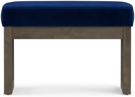 SIMPLIHOME Milltown 27" Wide Velvet Rectangle Ottoman in Blue