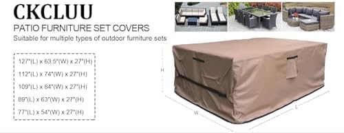 Patio Furniture Set Cover Waterproof Rectangular Heavy Duty 600D Outdoor Sectional Sofa Couch Cover Large Outside Dining Table and Chairs Covers Patio Conversation Set Cover Brown 112 x 74 Inch