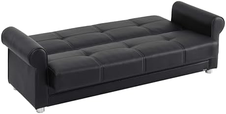 Ottomanson Convertible Sofa Bed Futon Couch with Hidden Storage & Click-Clack Sit-Sleep Conversion – Firm Support Sleeper Sofa for Living Room, Apartment & Guest Room, Black