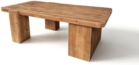 Rectangle Coffee Table with Thick Block Wooden Legs Rustic Center Table