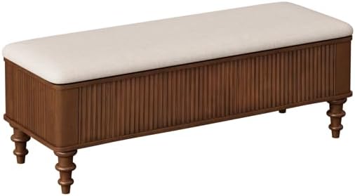 50.8” Multi-Functional Storage Ottoman Bench – Wooden End of Bed Bench with Linen Seat, Shoe Organizer Storage Bench for Bedroom, Entryway, Living Room, Closet