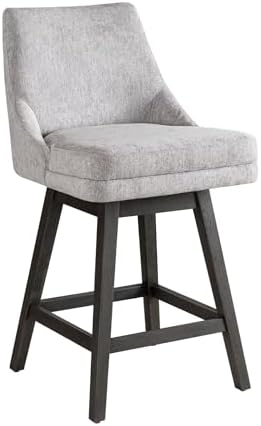 Armen Living Branson Gray Solid Wood Upholstered 26" Counter Height Swivel Barstool with Gray Fabric Seat - Set of 2