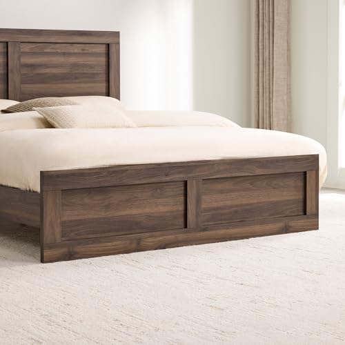 KISLOT Wood Bed Frame with Headboard and Footboard, Walnut, Full