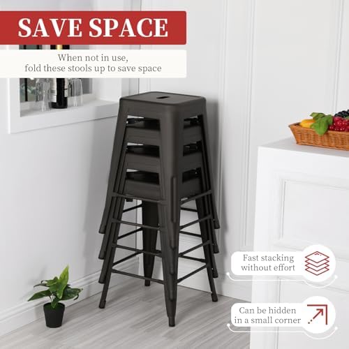FDW | 24" Metal Bar Stools | Bronze | Set of 4