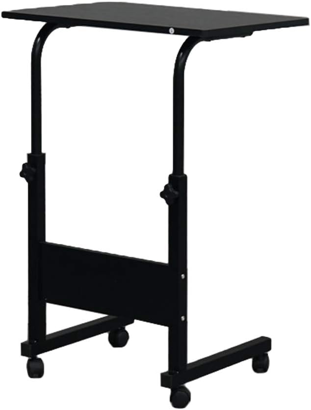 TV Tray Bed Side Table, Portable Rolling Desk Hospital Bed Laptop Table, Small Standing Desk with Wheels Adjustable Height for Sofa, Bedside, Tablet Use, Secure Non Tilt, 23.6" W, Black