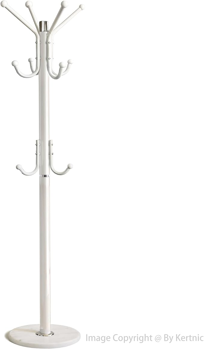 Kertnic Modern Coat Rack Freestanding with Natural Marble Base & Sturdy Metal Frame, 11 Hooks Hall Tree for Jackets, Hats, Bags, Entryway Organizer for Bedroom, Living Room, Closet (11 hooks-White)