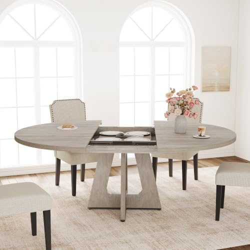 Garvee 47"-63" Extendable Round Dining Table for 4-8 (Table Only) Gray