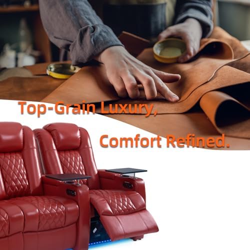 comfiroom Top-Grain Leather Home Theater Seating, Dual-Motor Power Recliner