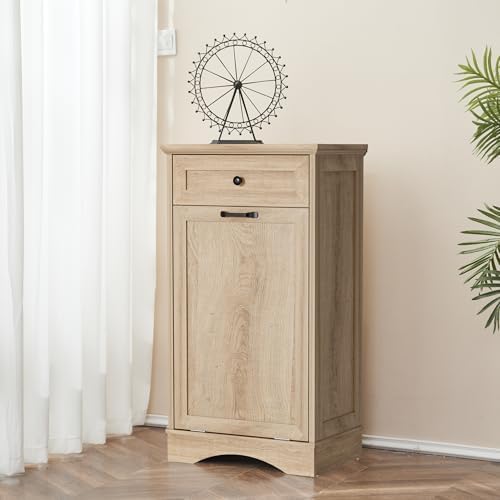 13 Gallons Tilt Out Trash Can Cabinet Freestanding Natural