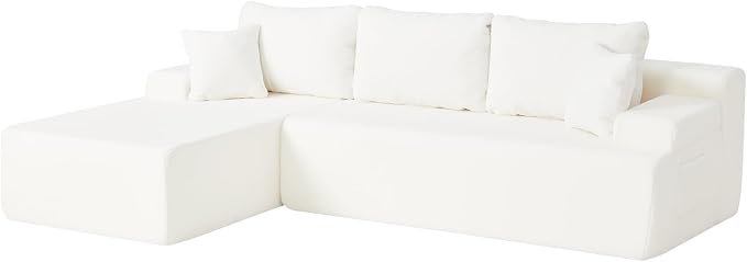 Hobestluk Modular Sectional Sofa Couches L-Shape Couch 3 Seat Modular Sofa Memory Foam Sectional Couches for Living Room, Cloud Couch with Oversized Chaise (White Smooth, 108", Left Hand Facing)