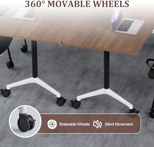 Folding Conference Table Modern Large Mobile Meeting Table Rolling Conference Room Tables with Wheels Seminar Tables for Office Training Classroom (2, Walnut, 55" D X 23.6" W X 29.5" H)