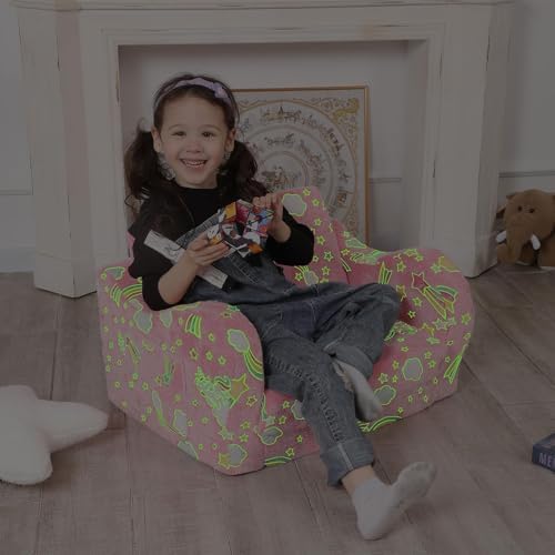 Kids Sofa Chair, 2-in-1 Foldable Couch, Plush, Candy Pink
