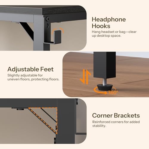 HOOBRO Small Computer Desk, 28.3" Desk for Small Spaces, Home Office Desk with Power Outlet & Adjustable Monitor Stand, Compact Desk with Storage, Writing Table for Bedroom, Office, Black BB38UDN01