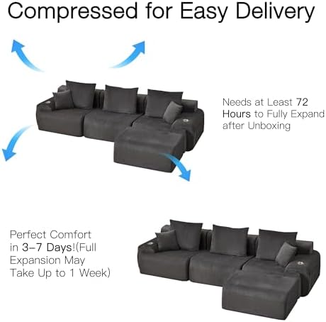 HOMREST 118" Cloud Couch, Modular Sectional Sofa with Movable Ottoman