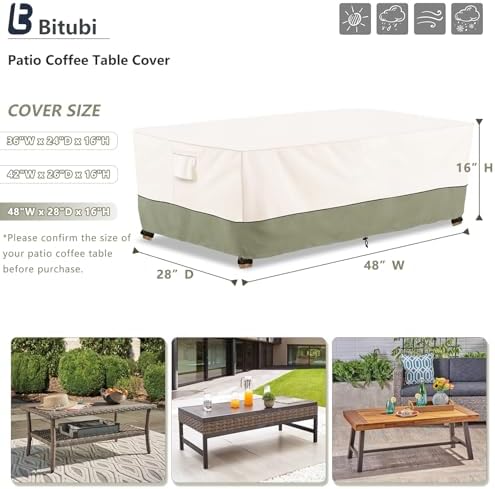 Bitubi Waterproof Patio Coffee Table Cover, Rectangular Outdoor Small Side Table Cover - Fits up to 48L x 28W x 16H inches, Beige