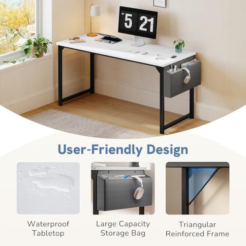 DUMOS 63" Computer Desk Home Office Desk, Gaming Desks, White