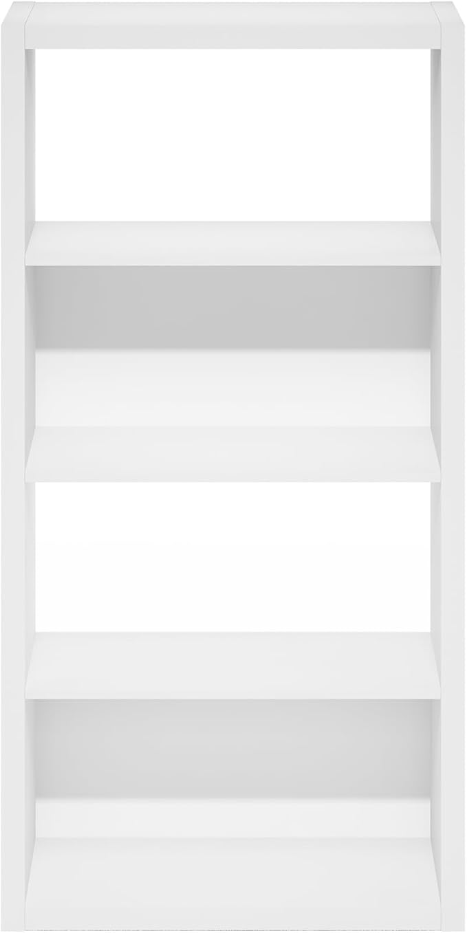 Furinno Viola Book Shelf, 4-Tier Bookshelf, Extra Thick Frame Bookcase with Open Shelf, Open Back Design, 11.3" x 23.2" x 45.4", for Living Room, Bedroom, Home Office, White