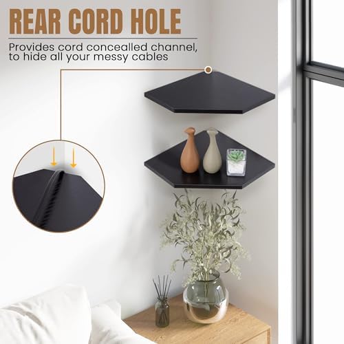 Corner Shelf Wall Mount, Floating Corner Shelves, Set of 2 Corner Wall Shelf Organizer, Rustic Wood Wall Storage Display Shelves for Living Room Bedroom Bathroom Kitchen, Classic Black