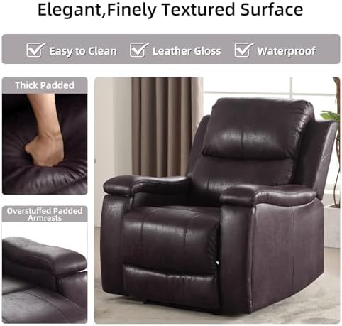 CANMOV Manual Recliner Chair Set of 2, Classic Faux Leather Recliner Chair with Overstuffed Arms and Back, Manual Single Sofa with Concealed Cup Holders, Dark Brown