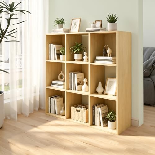 9 Cube Shelf Bookcase, Oak 11in
