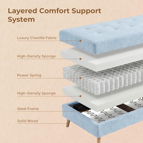 WELAX 65" Loveseat Lounge Sofa, Modern Decor Love Seat Couches for Living Room, Button Tufted Upholstered Small Couch with Solid Wood Legs, Comfy Sofas Furniture for Home, Apartment, Blue