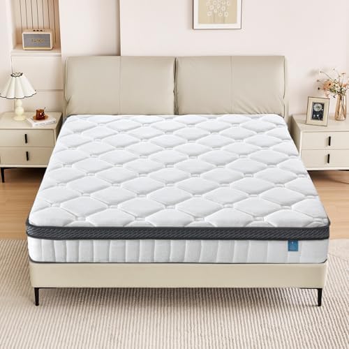 12 Inch Queen Mattress, Hybrid Memory Foam & Pocket Coil, White