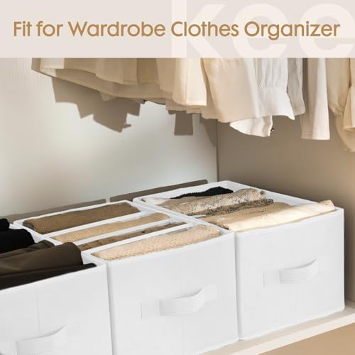 6 Pack Large Clothes Organizer, Wardrobe Closet Organizer and Storage with Handles, Foldable Fabric Closet Organizers Dividers for Clothing, Pants, Jeans, Sweater, T-shirts, White