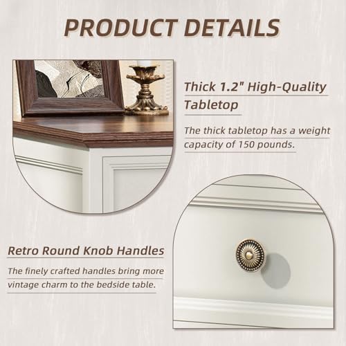 Joaxswe 24" Wide Farmhouse Night Stand,Large End Table with 3 Drawers & Metal Handle,Wood Dresser for Bedroom, White Bed Side Table Chest of Drawers Cabinet,Nightstand for Living Room,Closet