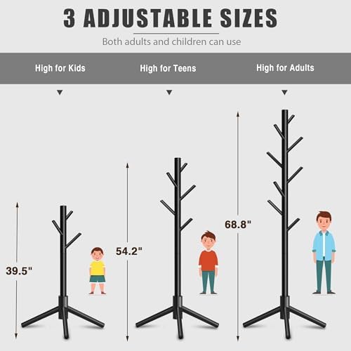 8-Hook Freestanding Coat Rack 3 Adjustable Heights Black 2PCS