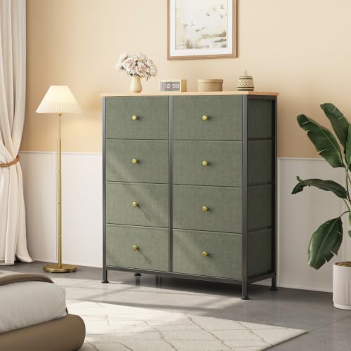 Sweetcrispy 8 Drawer Fabric Dresser, Tall Storage Tower for Bedroom