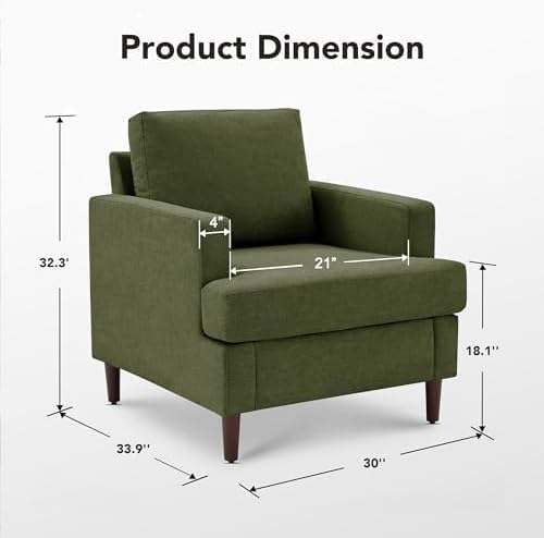 Weture Mid-Century Accent Chair,Modern Linen Fabric Armchair for Living Room,Comfy Upholstered Reading Accent Chairs for Bedroom,Single Sofa Chair with Wood Legs (Green, 2 Pack)