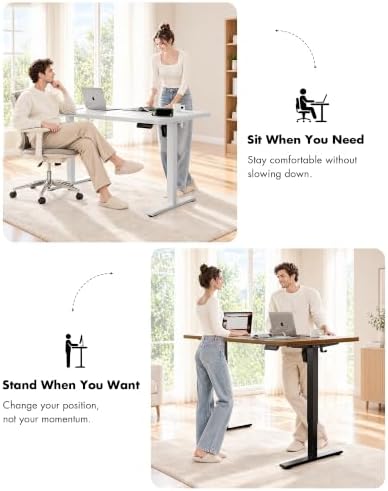 DESINO Standing Desk, 32 × 19 Inches Electric Height Adjustable, Sit and Stand Up, Computer Office Desk with Splice Board, Black Frame/Rustic Brown TOP