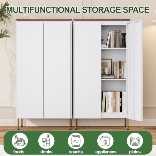 Metal Storage Cabinet, 47.5" Tall Pantry Cabinet with Doors and Adjustable Shelves, Freestanding Cupboard for Kitchen, Bathroom, Laundry, Office, Garage(White)