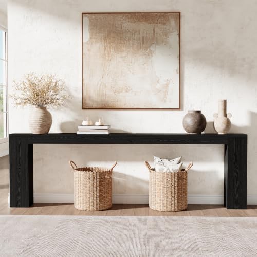 Epecoya Narrow Console Table with USB Charging & Storage, 94.5" Black