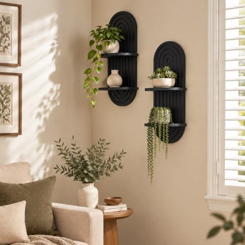 Boho Wall Decor Plant Floating Shelf for Wall (23.6in 2PCS Black)