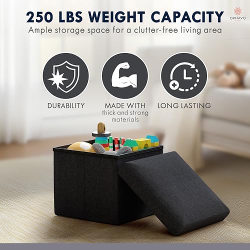Ornavo Home Small Square Storage Ottoman, Set of 2, 12x12x12, Black