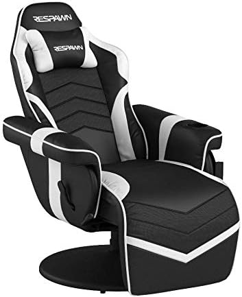 RESPAWN 900 Console Gaming Recliner with Footrest and Lumbar Support - Comfortable Ergonomic Gaming Chair with Headrest, No Wheels, Reclining, Heavy Duty, Racing Style Video Game Chairs - White