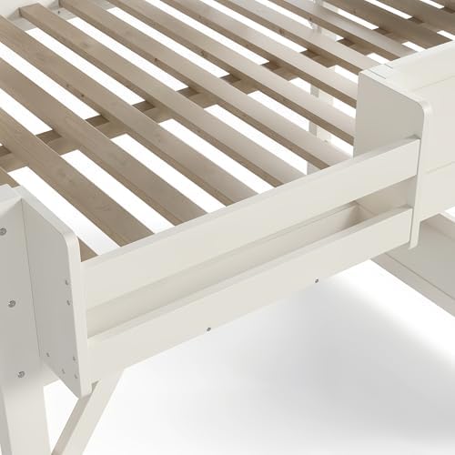 Solid Wood Full Size Loft Bed Frame with Stairs, Built-in Wardrobe and Storage Space, Full Loft Bed with Shelves, Full-Length Guardrails, No Box Spring Needed for Bedroom, Beige