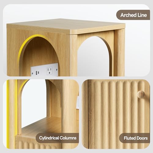 Narrow Nightstand Set of 2 with Charging Station Slim Bedside Table