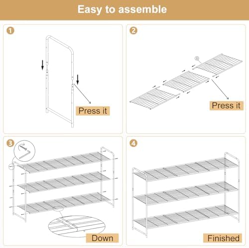 3-Tier Long Shoe Rack for Closet Metal Shoe Organizer for Entryway, Wide Stackable Shoe Storage Shelf with Sturdy Wire Grid for Closet Floor, Bedroom, White