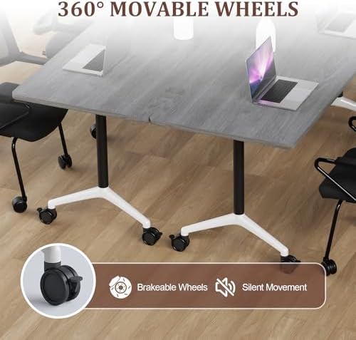 Folding Conference Table Modern Large Mobile Meeting Table Rolling Conference Room Tables with Wheels Seminar Tables for Office Training Classroom (10, Oak Grey, 47.2" D X 23.6" W X 29.5" H)