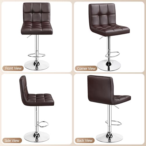 Yaheetech Bar Stools Set of 2 Adjustable Counter Height Barstools Brown